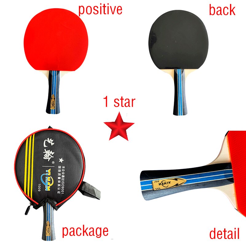 Conjunto de raqueta de tenis de , 1 ~ 5 estrellas, con bolsa + 3 pelotas, de goma de doble cara, pala de Ping Pong: 2pcs 1 star 3 ball