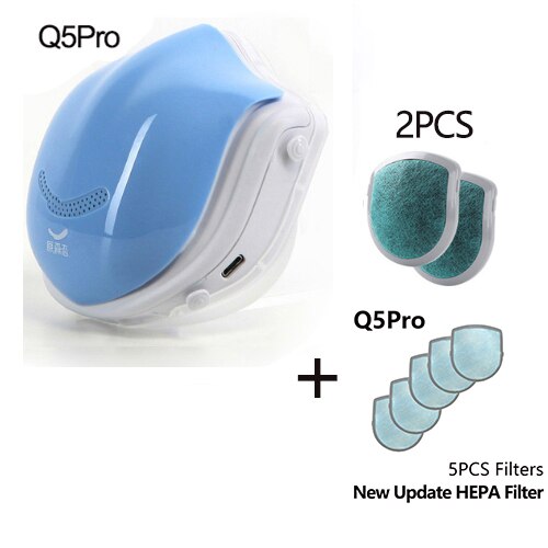 Xiaomi Mijia Q5zawodowiec elektryczna maska robić twarzy z filtrem mężczyźni anty-mgła sterylizacja zapewnia aktywne dostarczanie powietrza jesień zima mgła: niebieski Q5PRO 7Filter