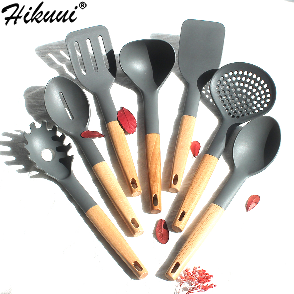 7Pcs Set Keuken Nylon Kookgerei Gebruiksvoorwerp Set Kookgerei Soeplepel Turner Pollepel Pasta Lepel Hittebestendig Non-Stok Gebruiksvoorwerpen