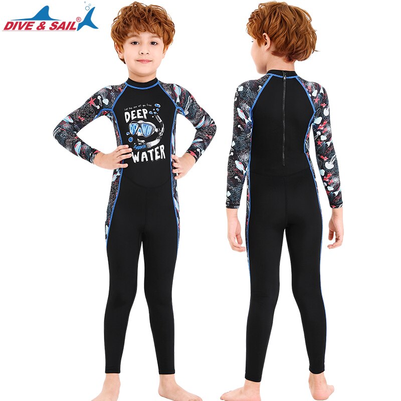 Unisex Children Kids Diving Wetsuit Boys Girls Long Sleeve Jumpsuit Breathable Underwater Surfing Wetsuit One-piece Swimwear