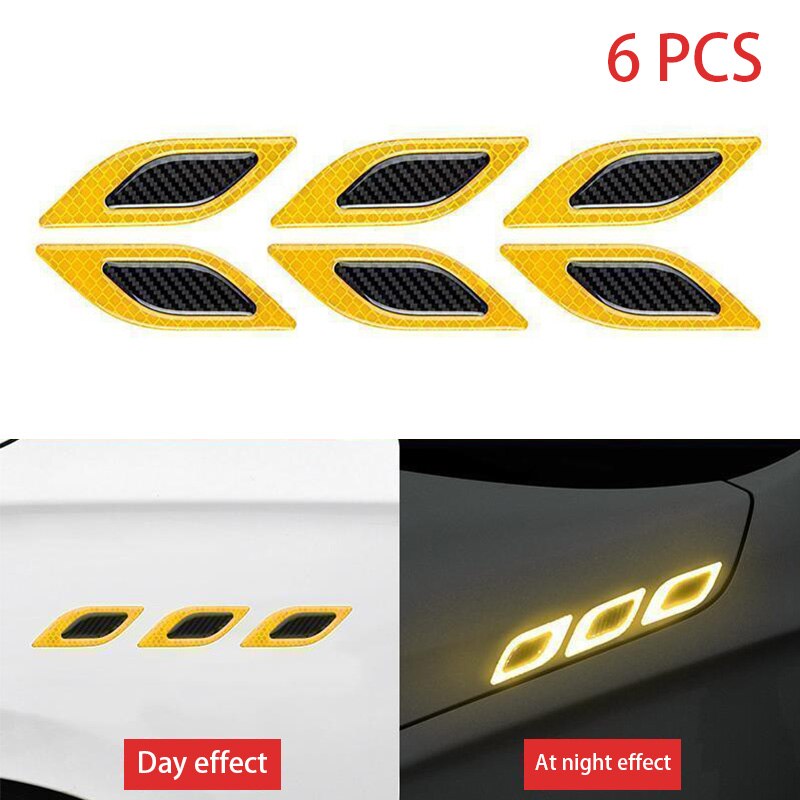 Carbon Fibers Car Sticker Reflective Anti-scratch Safety Mark Warning Stickers Auto 6pcs/set: Yellow Black