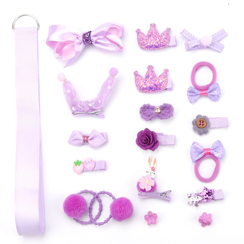 Kinderen haar clips 18 stuks set 7 kleur cute girl hoofdtooi vrouwelijke haaraccessoires baby haar ring rubberen ring touw: Dream purple