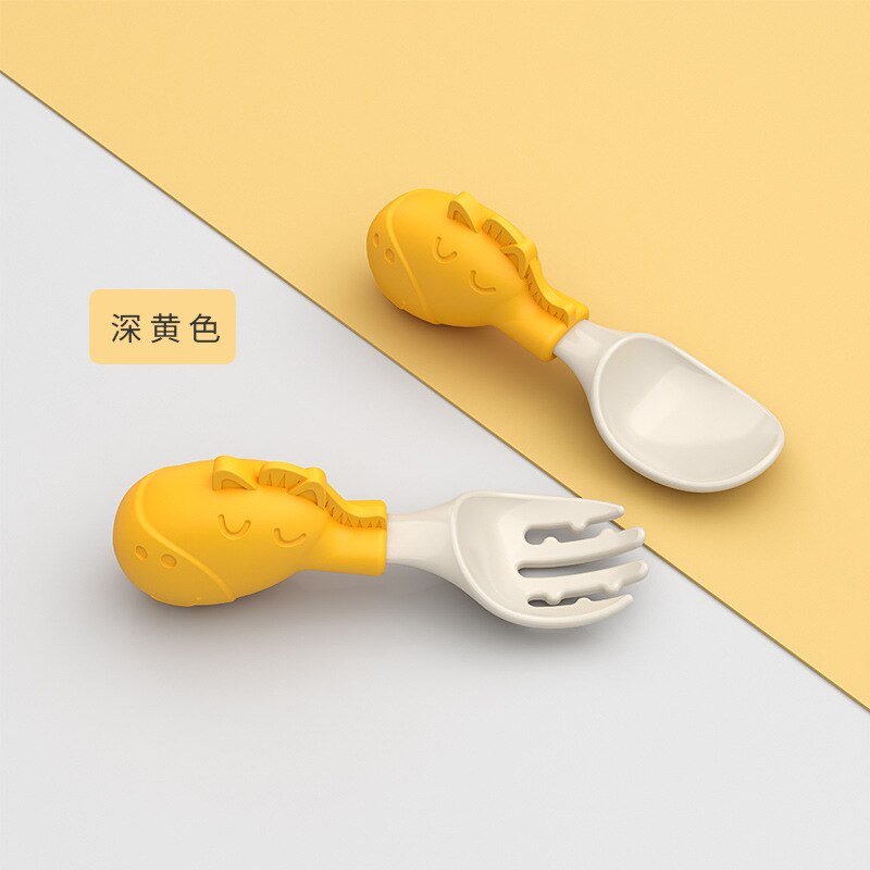Plastic Soft Baby Spoon Fork Cute Elephant Dolphin Boy Girl Baby Learning Training Feeding Utensils Infant Children Tableware: model 4