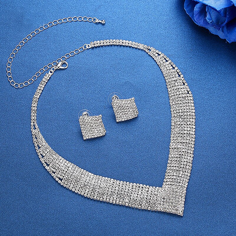 Conjuntos de joias luxuosas de cristal, para casamento, pérolas africanas, cor prata, strass, mulheres, meninas, colar, festa de noivado, presente