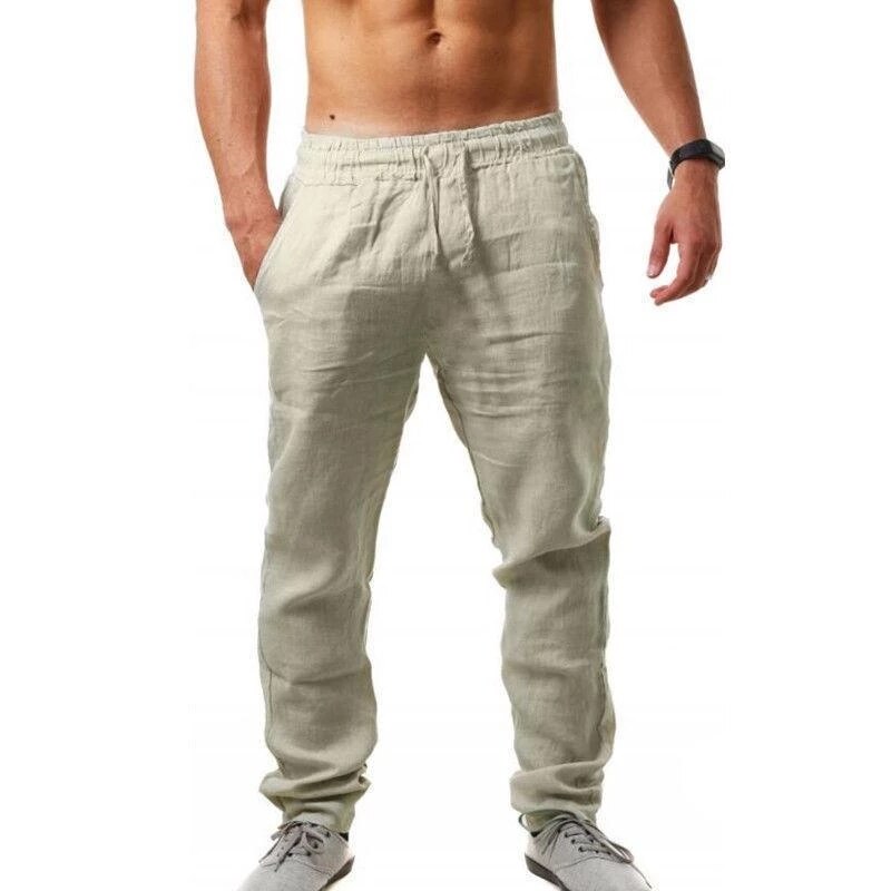 Forår sommer herre hørbukser tynde åndbare løse slacks bukser til mænd ultratynde små fødder bukser casual bukser: Asien xl / Khaki