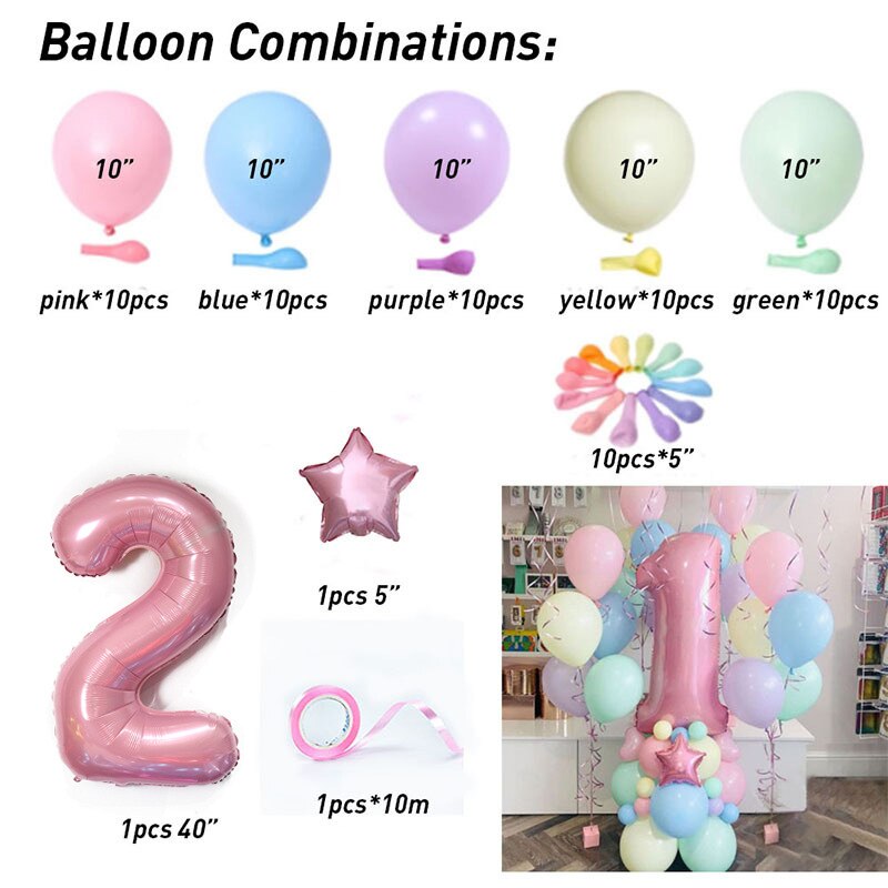 63Pcs/set Number Foil Latex Balloons for Kids Birthday Party Decoration 1st One Year Birthday Boy Decor Baby Shower Balloon: 2