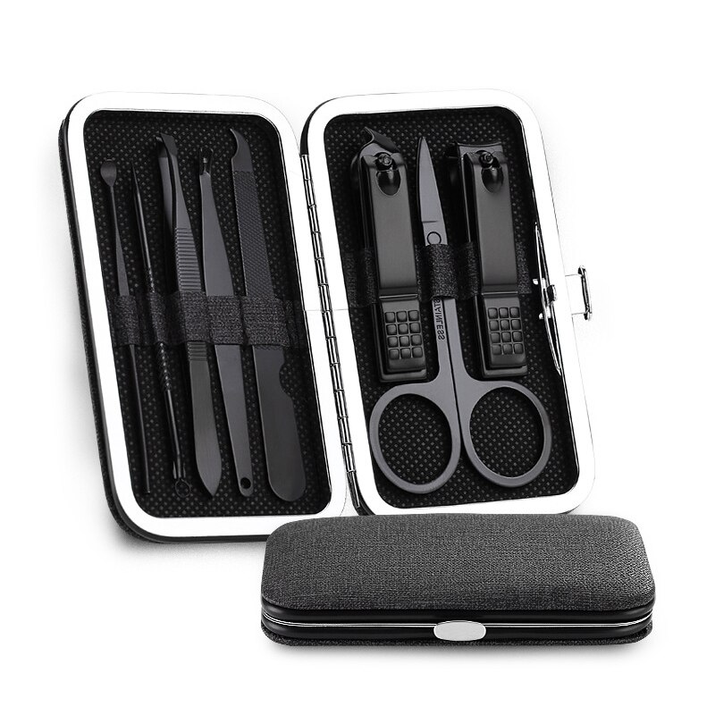 8 Piece Nail Manicure Set Suit Scissors Steel Stainless Pedicure Tool File Care Travel Hygiene Kit Nail Trimmer Cutter Tool Set: Black