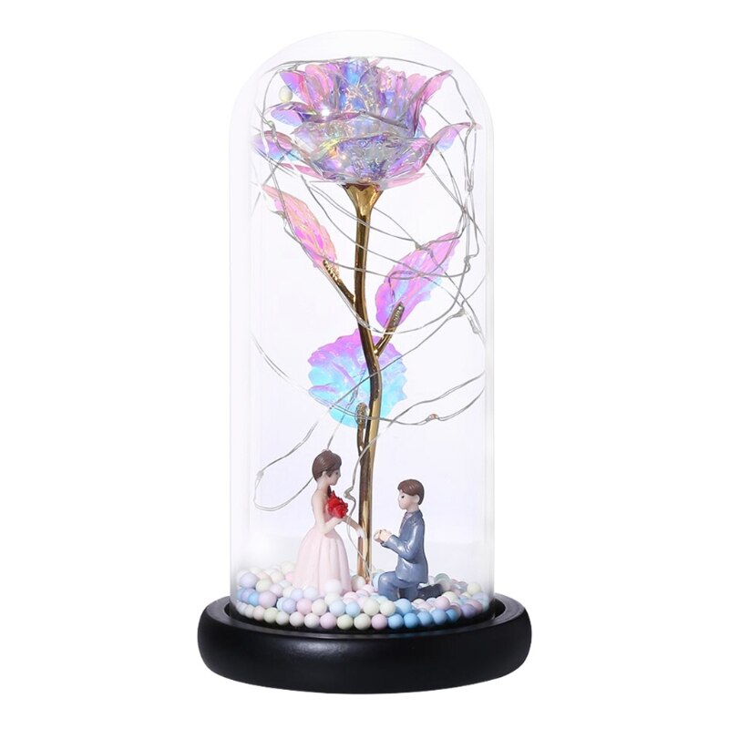 Gold Foil Rose Flower Bear in Glass Dome with LED Night Light Mothers Day Valentine's Day Wedding Party Decoration: 12