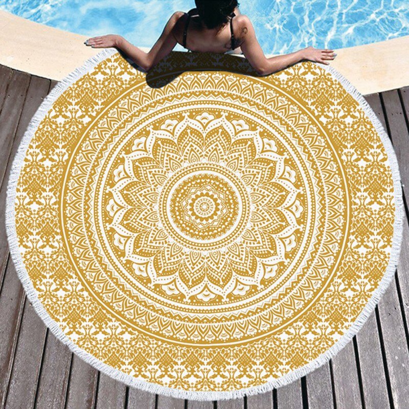 Ronde Mandala Strand Deken Hippie Indian Mandala Kleed Strand Handdoek Meditatie Tapijt Diameter 59 Inches (150 Cm): B