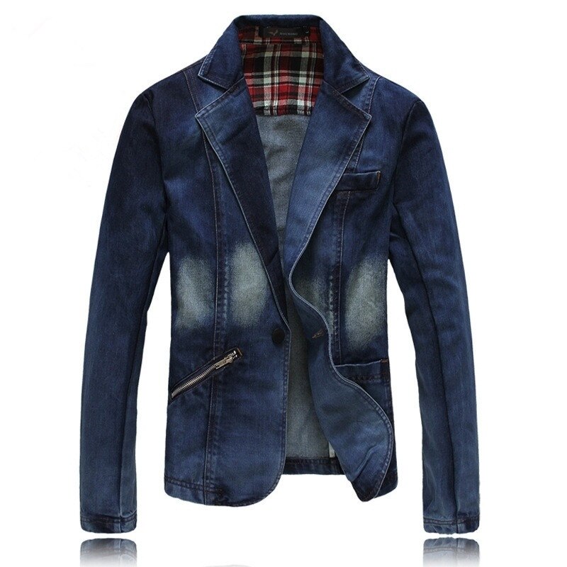 XXXL Plus Size Spring Fall Men's Slim Fit Blue Denim Jacket Casual Jean Coats Blazer Formal Dress Blazers For Men Free