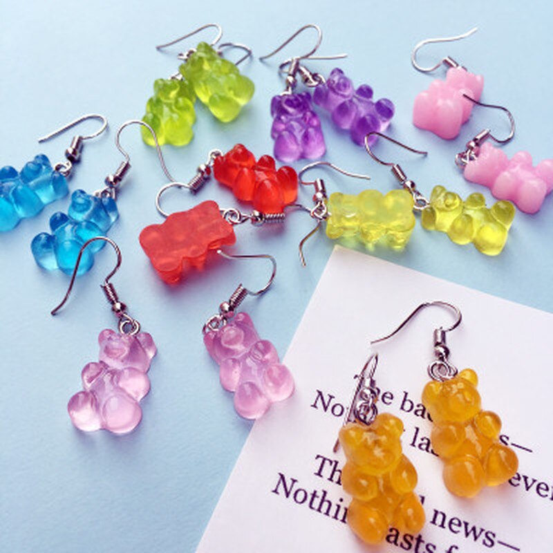 Pendientes colgantes de minimalismo de dibujos animados de oso lindo pendientes creativos de resina ganchos para los oídos Color caramelo mujeres niñas joyería