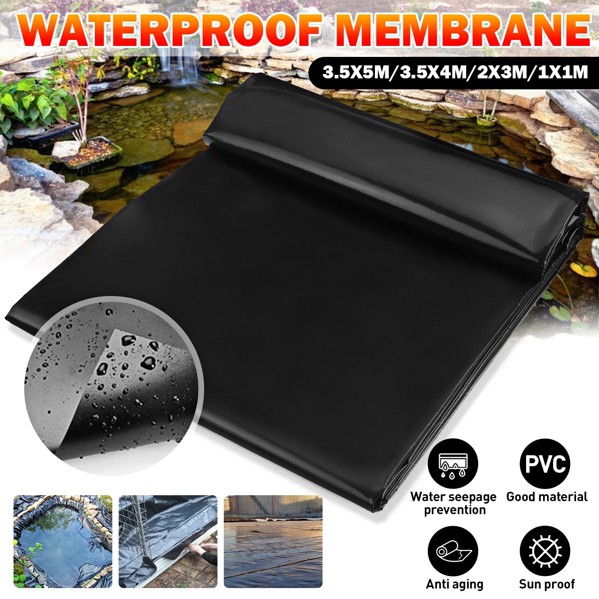 3.5mx5m 0.12mm Fish Pond Liner Garden Pool Reinforced HDPE Heavy Duty Home Landscaping Pool Pond Waterproof Membrane Liner Cloth