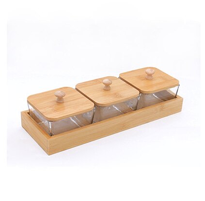 Japanese Style Glass Dried Fruit Snack Plate Snack Plate Wooden Tray Snack Plate Multi-grid Plate Glass Nut Plate: B-3 cells