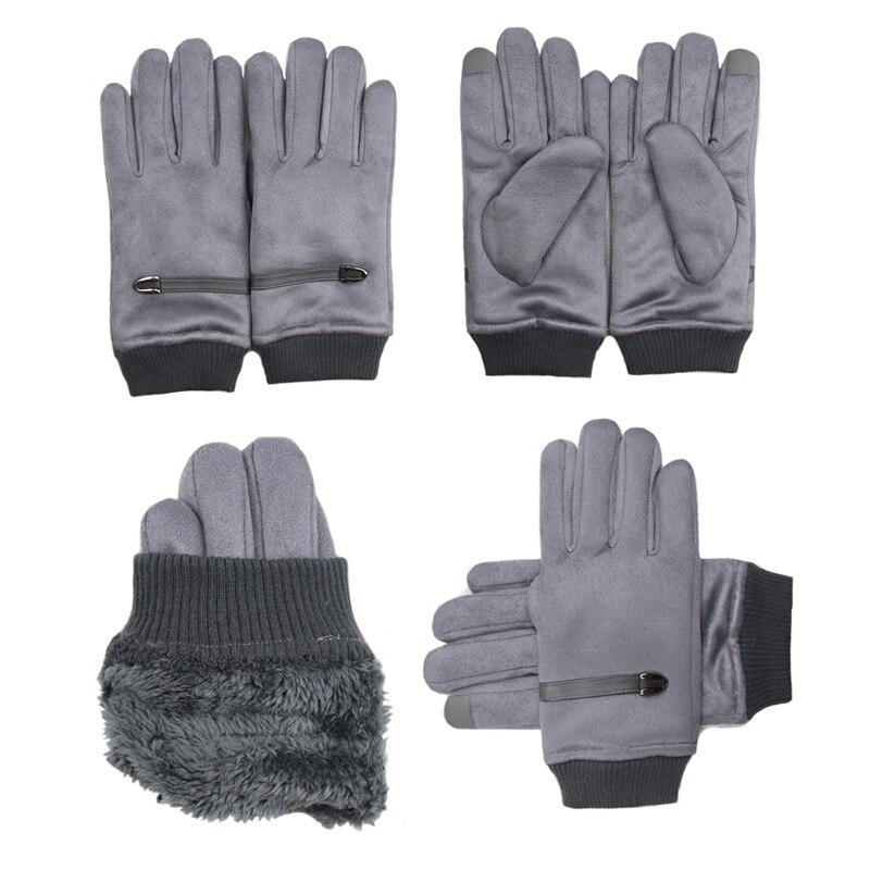 Ruskind mænd handsker berøringsskærm vinter varm vindtæt tykkere koral fleece guantes anti slip kørsel udendørs mandlige handsker læder
