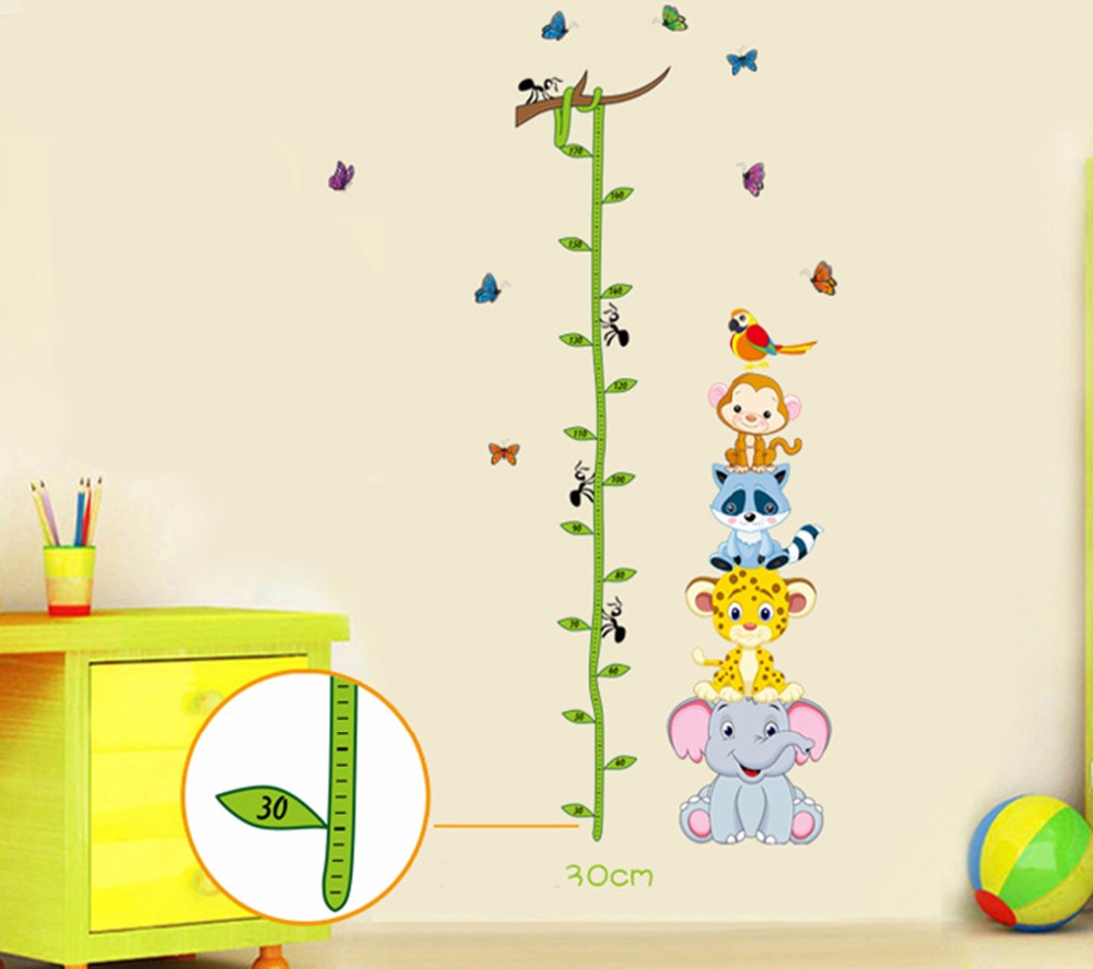 Cute Tiger Animals Stack Height Measure Wall Sticker Decal Kids Adhesive Vinyl wallpaper mural baby girl boy room nursery decor