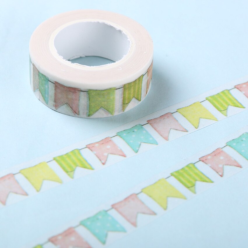 1pc söta kawaii färgade flagga washi dekoration självhäftande tejp klistermärke skola kontorsmaterial