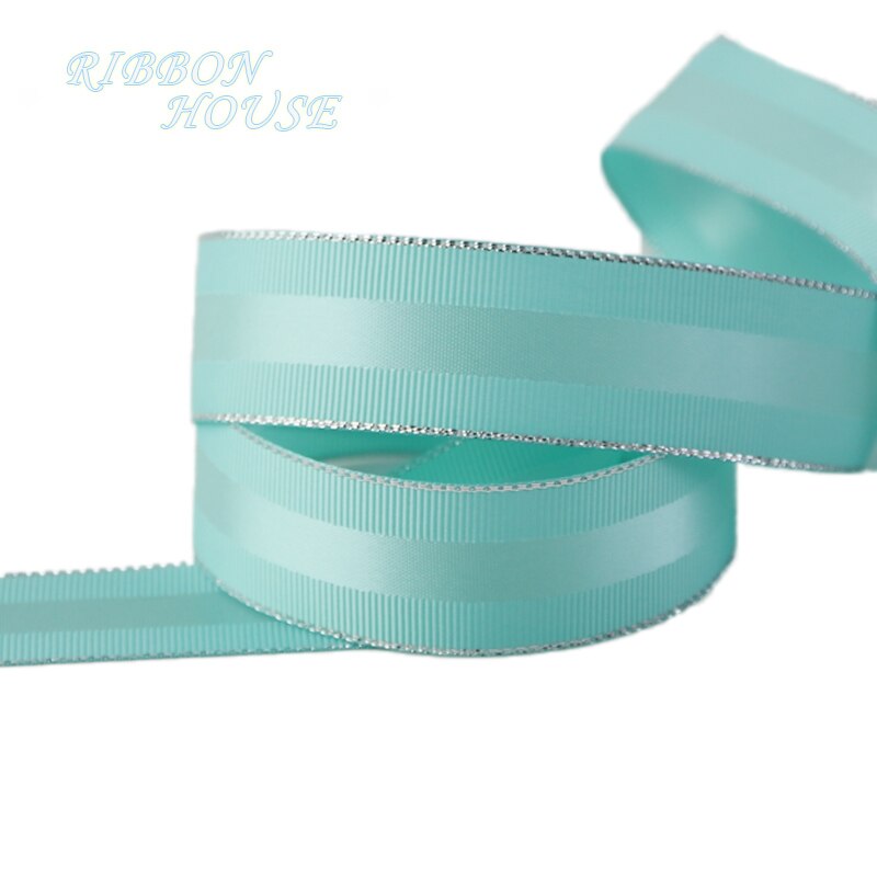 (5 meters/lot) 25mm silver Edged Grosgrain Ribbon an Lace wedding Christmas ribbons: Light Green / 25mm