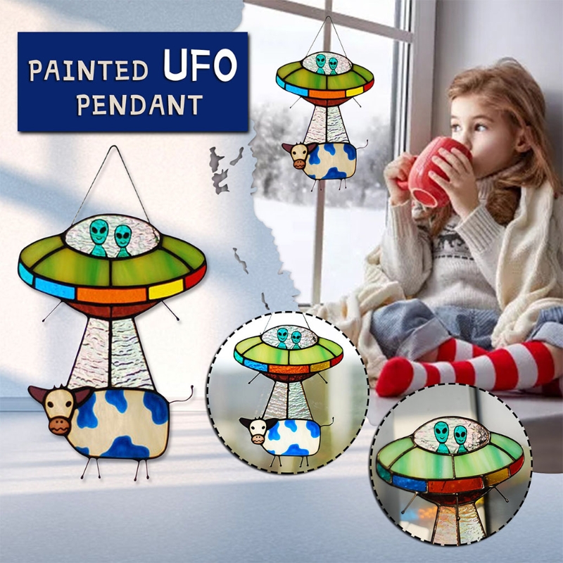 Malowane UFO wisiorek krowa witraż Suncatcher płyta okienny kreatywne drzwi wiszące ogród dekoracji wnętrz Y1QB