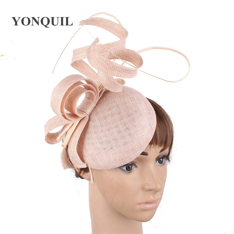 Geel Sinamay Partij Bruid Hoed Bruiloft Vrouwen Tovenaar Hoops Accessoires Mode Dames Gelegenheid Chapeau Cap Bridal Hoeden: Champagne