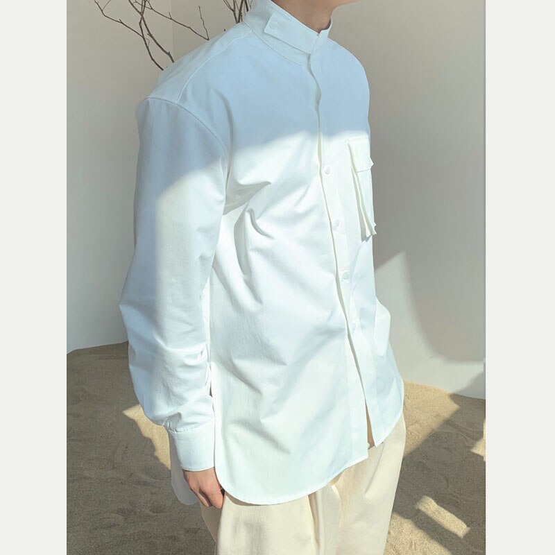 Mandlig vintage skjorte med krave til mænd japan korea streetwear afslappet løse langærmede skjorter