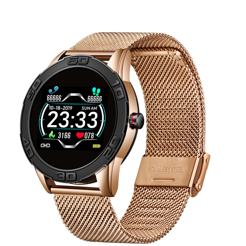 LUIK Slimme Horloge Mannen Stappenteller Hartslag Bloeddrukmeter Waterdichte Stalen Riem Smartwatch Sport Multifunctionele Modus: Gold