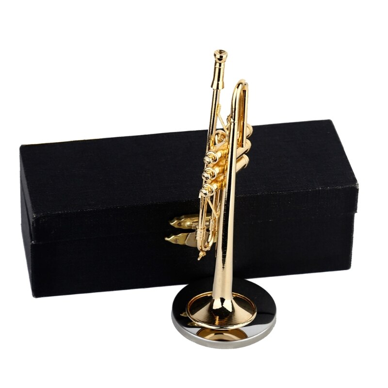 Mini Instrument Wind Trombone Franse Hoorn Saxofoon Koperen Vergulde Model Ornamenten Met Muziekinstrument Opbergdoos 87HF