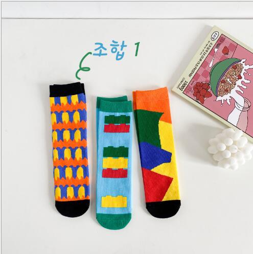 3Pairs 2-8 Jaar Lente En Zomer Gestreepte Graffiti Straight Kinderen Sokken: 3