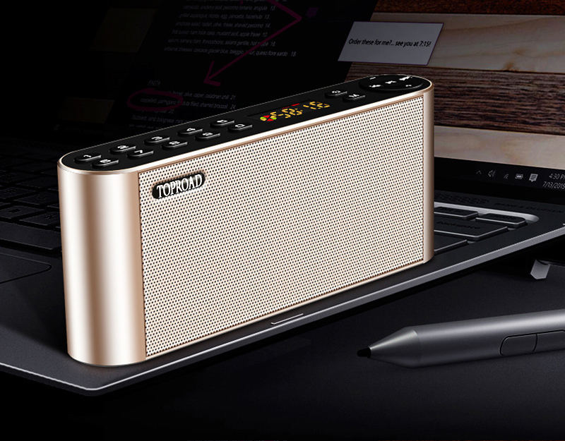 TOPROAD HIFI Bluetooth Speaker Portable Wireless Super Bass Dual Speakers Soundbar with Mic TF FM Radio USB Sound Box: Gold
