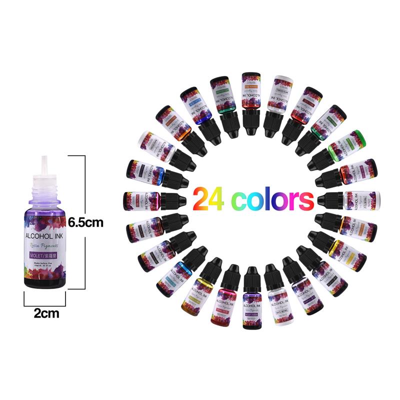 24 farver/sæt 10ml harpikspigment kunstblæk alkohol flydende farvestof farvestof blækdiffusion gør-det-selv epoxyharpiksform håndværkspigmenter