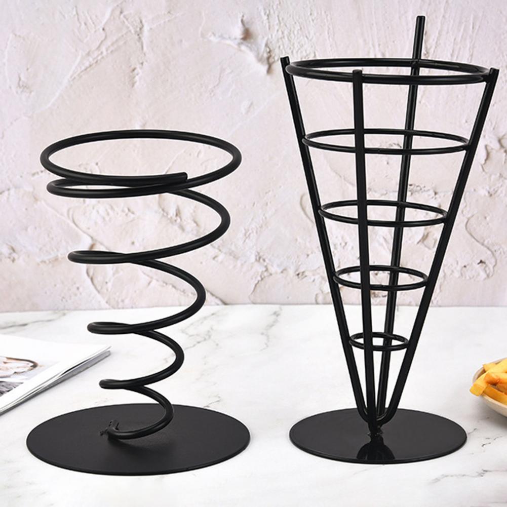 French Fries Stand Basket Fry Holder Rust Multi-purpose Wrought Iron Cone Snack Display Stand for Kitchen Party Supplies