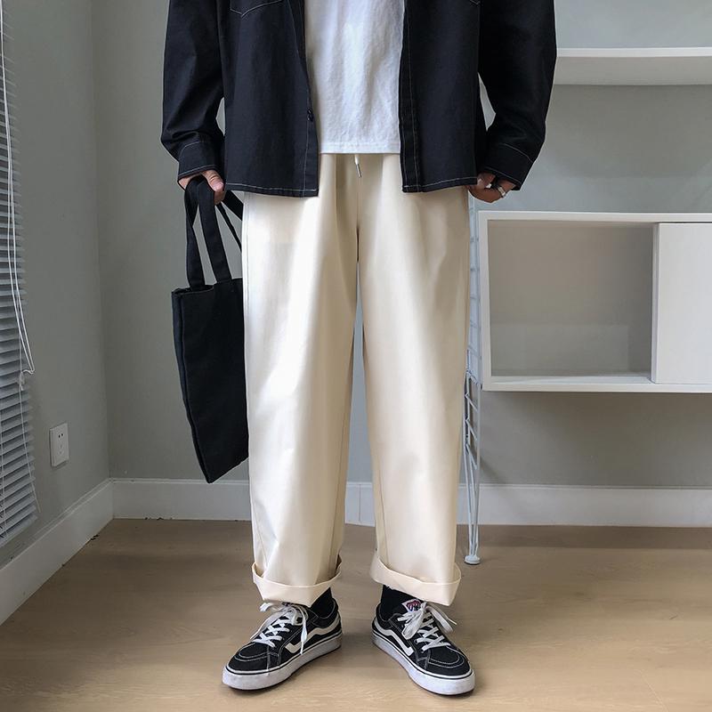 Brede ben bukser mænd kvinder streetwear hip-hop fritidsbukser japansk elastik talje løs jord farve baggy jogger mænd tøj