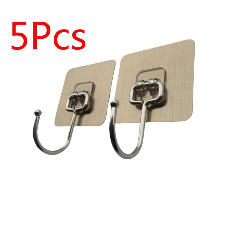 5Pcs Roestvrij Staal Grote Haken Non-marking Stickers Punch-Gratis Haak Sterke Haak Mulifunctional Haak Keuken badkamer Haak: 5Pcs 01