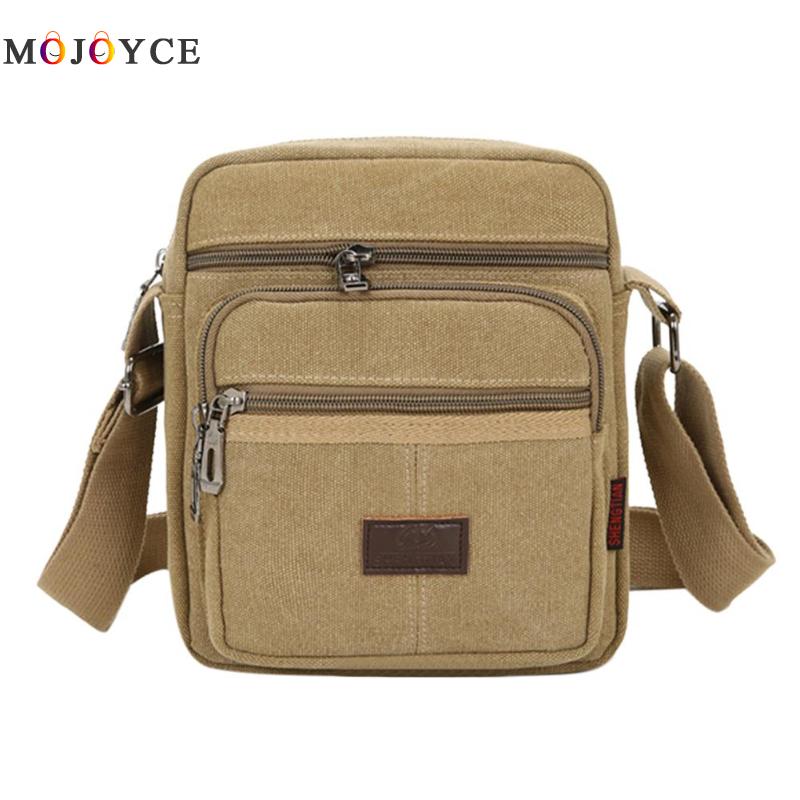 Canvas Crossbody Shoulder Bag Men Zipper Casual Travel Office Vintage Male Messenger Bag Bolsa Masculina: Camel
