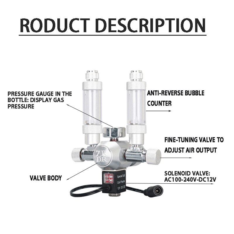 ZRDR Aquarium CO2 Regulator With Solenoid valve one-way Bubble Counter Fish tank Control System kit,CO2 Pressure reducing Valve