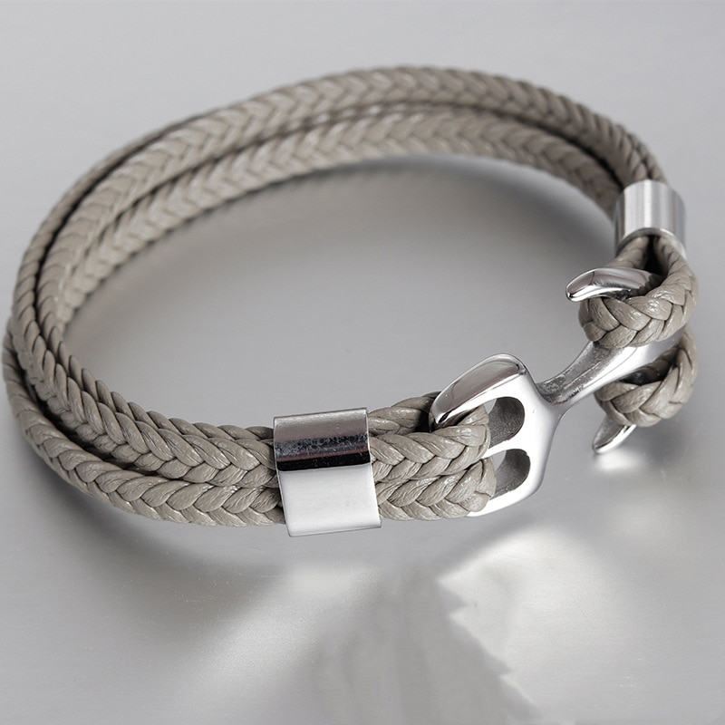 Rustfrit stål armbånd guld sort metal anker grå vævet læder charme armbånd til mænd og kvinder smykker