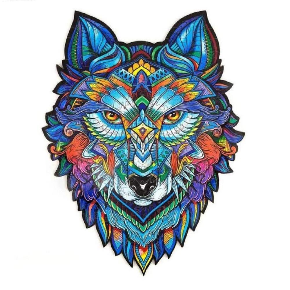 Wolf Shape DIY Wooden Puzzle For Adults Children Wooden Puzzles Animal Wooden Jigsaw Puzzle for Kids Toys