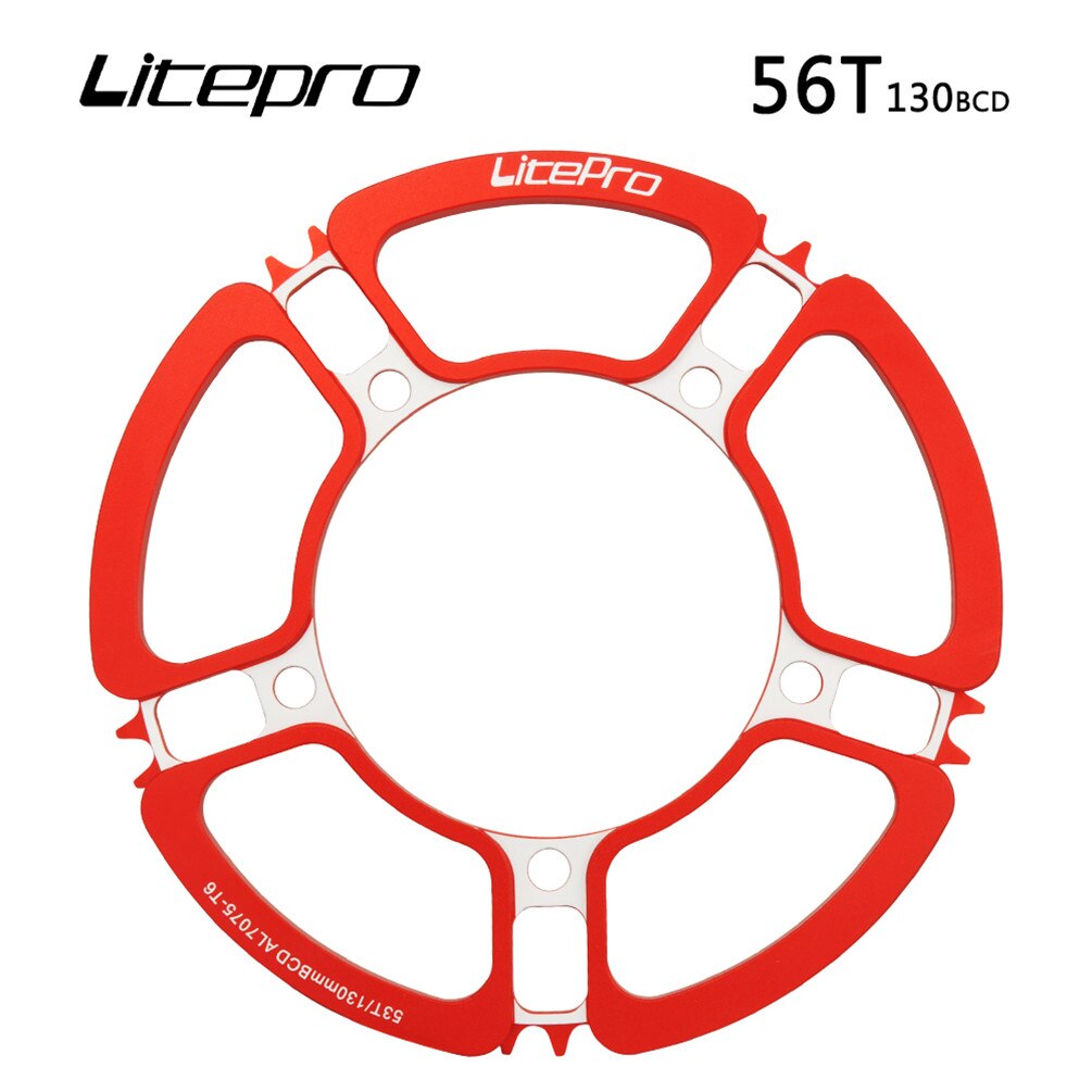Litepro-platos y bielas de aleación de aluminio, Piñón para bicicleta plegable, 53T, 56, 58T, 5 agujeros, 130BCD: 56T red chainring