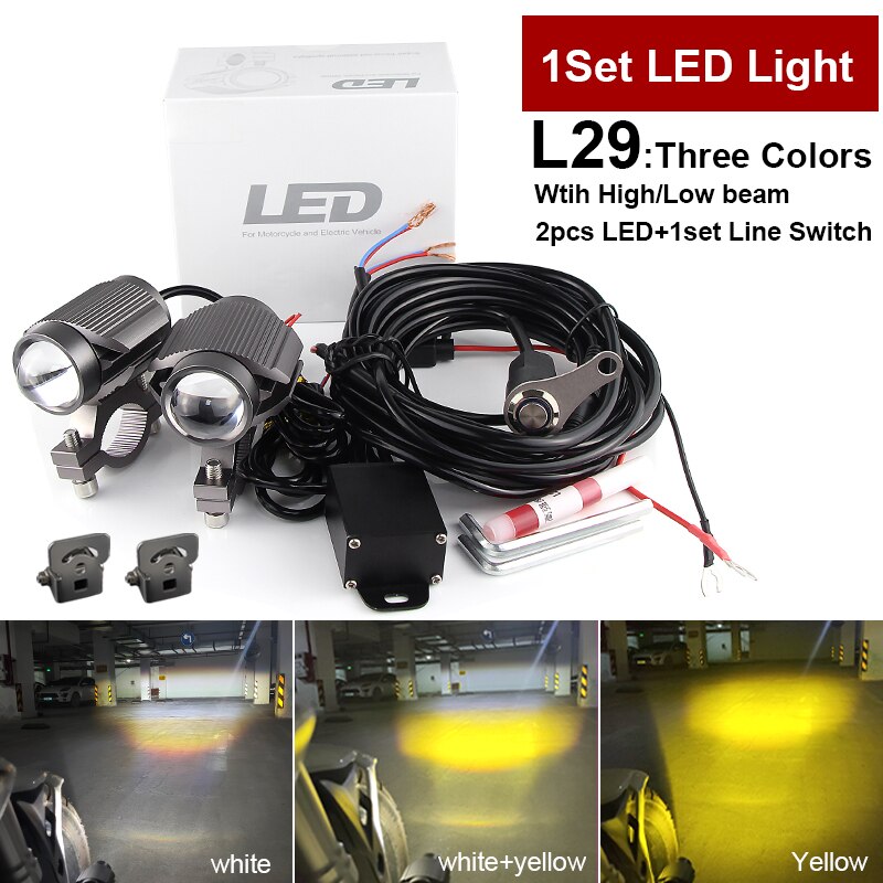 Mini projecteur LED Super lumineux L29, phare Tri-modèle de moto, lentille de voiture, ATV, feu de brouillard de conduite, projecteur auxiliaire: 1Set L29 Tri-color