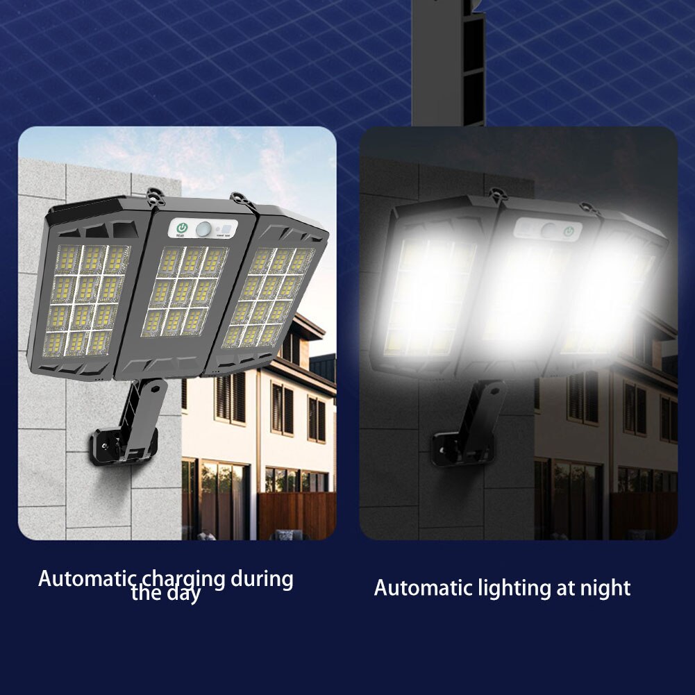 264/384 LED 3 COB Solar Street Lights Outdoor 3 Head Motion Sensor 180 Angle Wide Lighting Waterproof Remote Control Wall Lamp