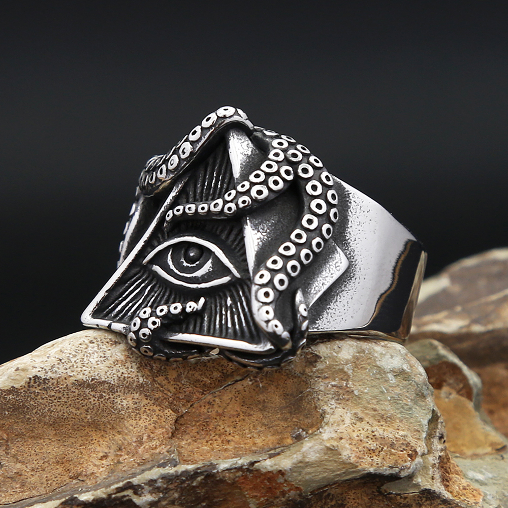 Vintage Domineering Masonic Octopus Eye Rings For Men Women 316L Stainless Steel Punk Biker Jewelry