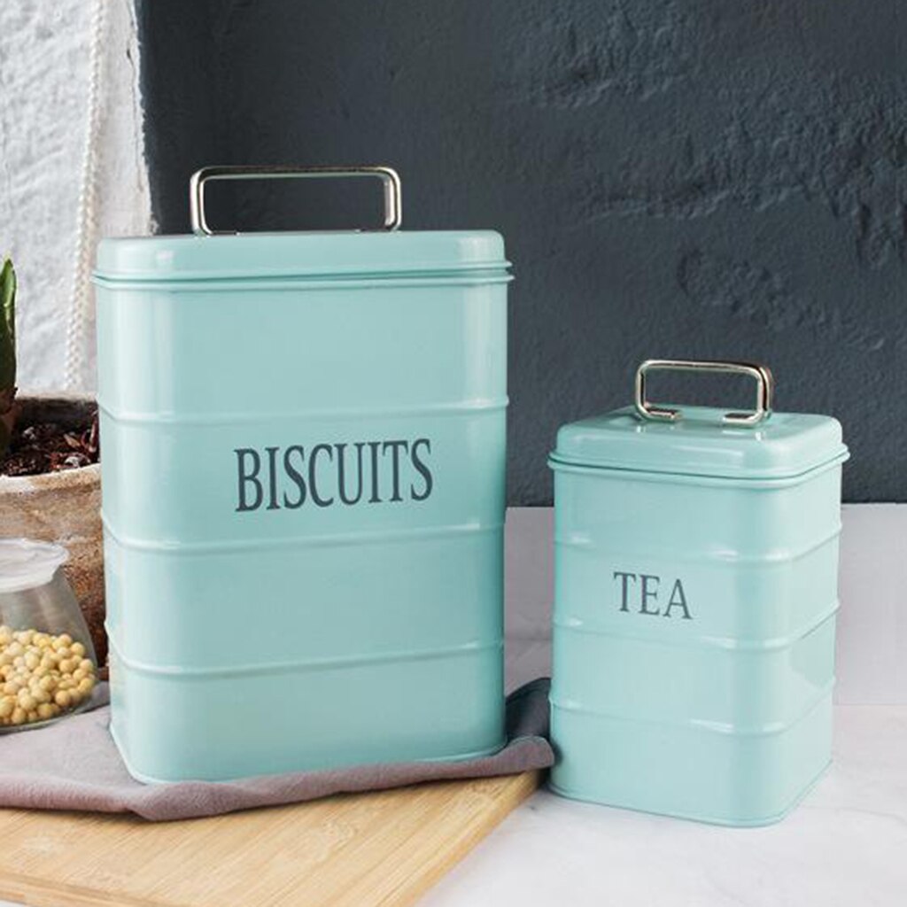 2PACK Metal Tin Storage Box Kitchen Tea Coffee Candy Biscuit Can 1.3L/2L