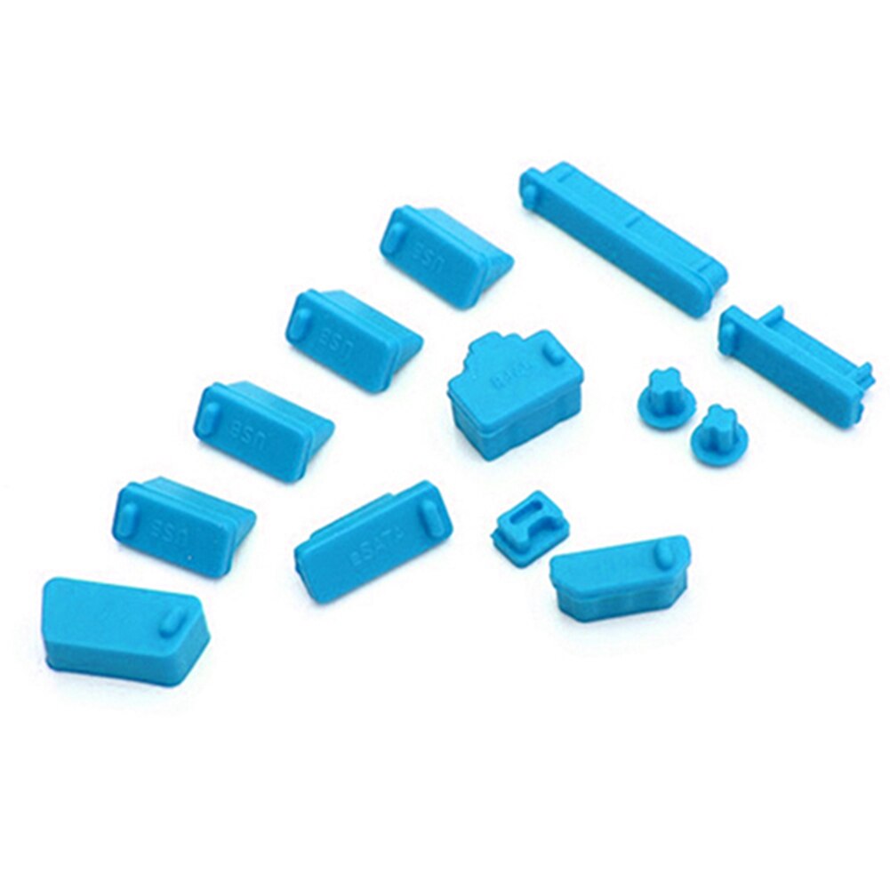 Juego de 13 unids/set de tapones antipolvo universales para ordenador portátil, protectores de silicona antipolvo para puertos: Azul