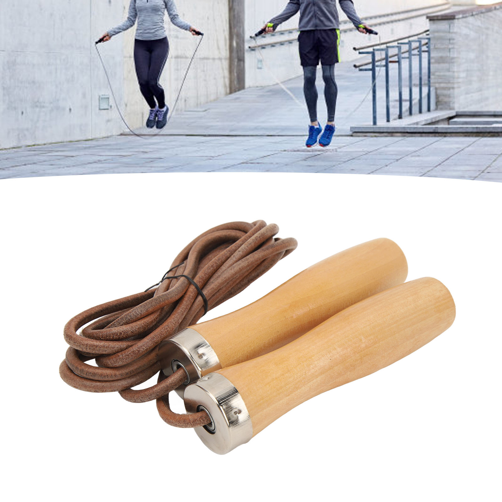 Jump Rope Cowhide Wooden Handle Portable Highly Effective Skipping Rope For Fitness Exercise