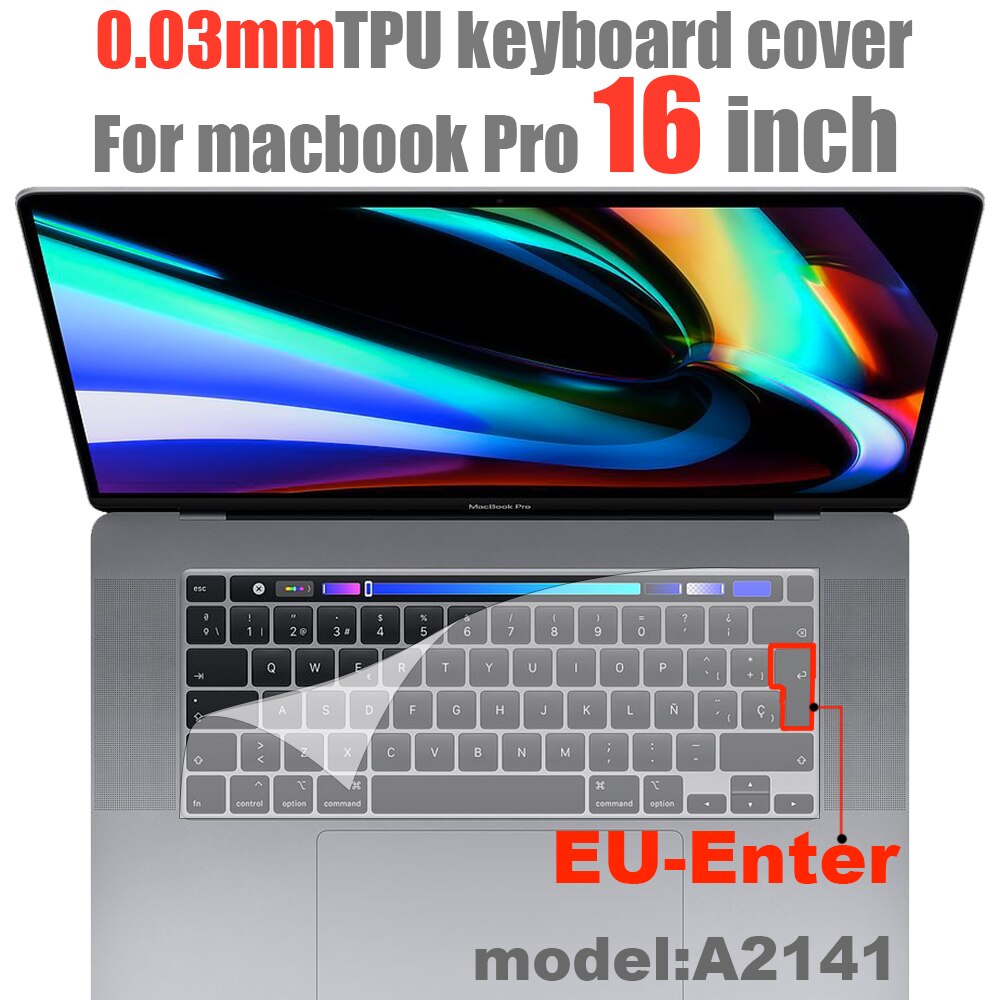 Voor macbook pro 16 Toetsenbord beschermende film TPU macbook pro 16 inch A2141 toetsenbord cover 0.03mm Transparante toetsenbord cover: pro16 A2141-EU-KEY