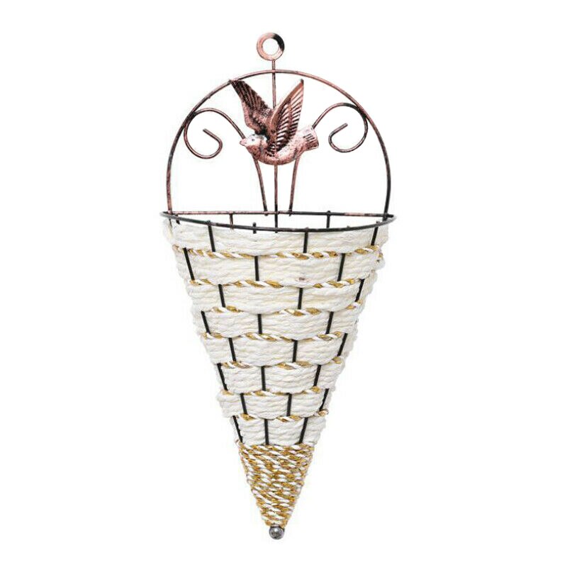 Rattan cone-shaped flower basket wall-mounted hand-woven country style for home garden decoration RT99: White