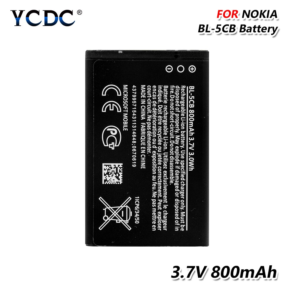 Bl -5cb 3.7v 800 mah batteri til nokia 3108 2135 6086 6108 6230 6820 7610 n72 n91 100 101 103 105 109 111 113 1000 1282 c1-01: Default Title