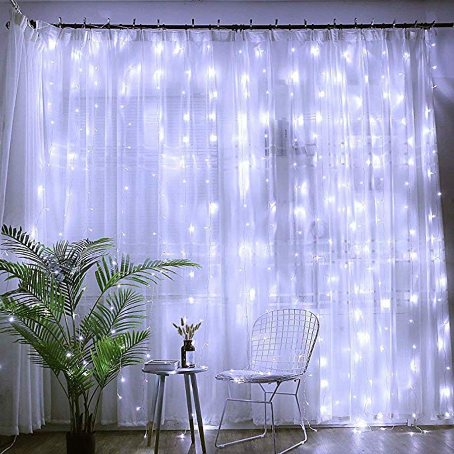 Thrisdar 3 x 2m 3 x 3m udendørs gardin istapsstreng guirlande lys bryllupsfest jul led string vindue istapsstreng lys: Hvid / 4 x 0.4-0.6m 96 lysdioder