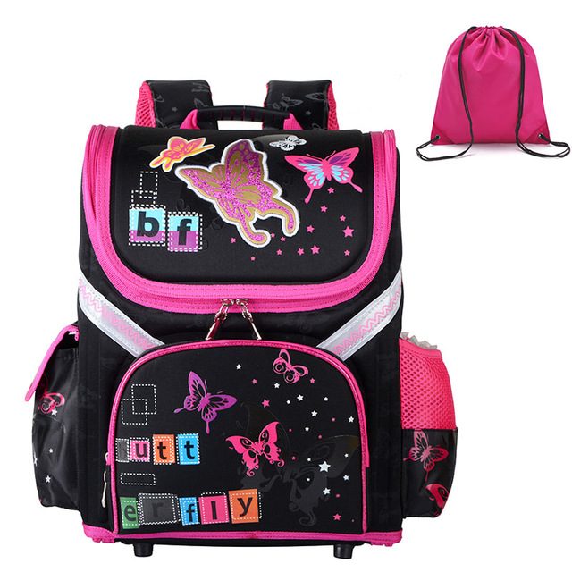 Cartoon1-5 Grade School Bags Backpack For Girls Boys Football Children Orthopedic EVA Backpack Mochila Infantil: black Butterfly