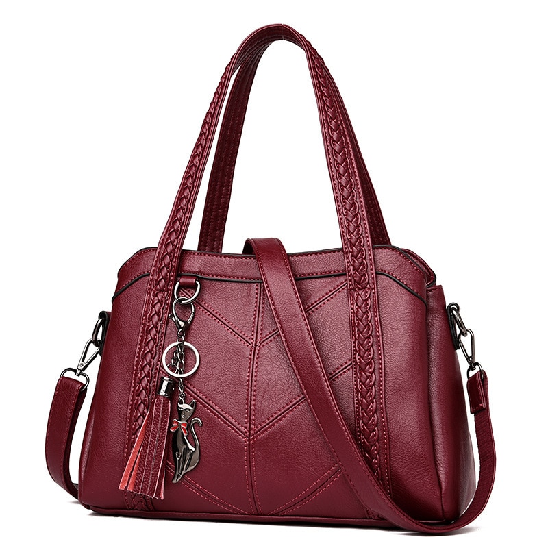 Woman Package Middle Mom Package Concise Handbag Soft Leather Capacity Single Shoulder Satchel: wine red