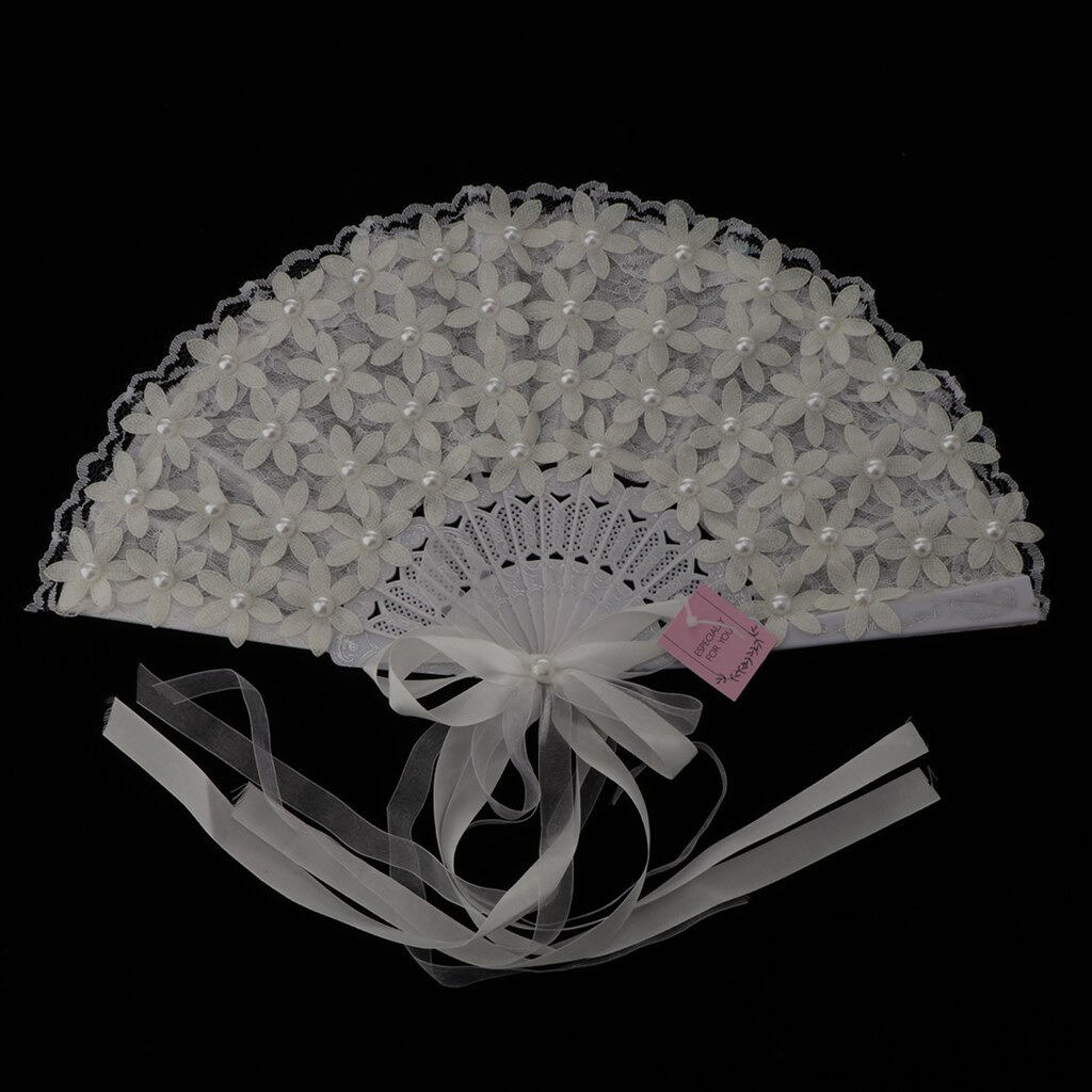Vintage Bruids Kant Boeket Fan Crystal Bruidsmeisje Boeket Bruidsboeket Flapper Accessoires (Wit)